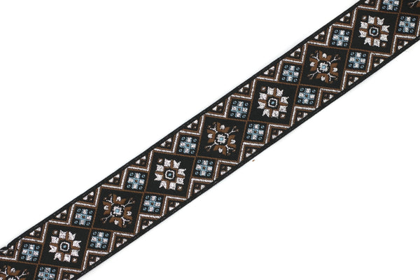 25 mm Blue/Brown Geometric Ribbon (0.98 inches), Geometric trim, jacquard trim, craft supplies, vintage trim, jacquard ribbon, 25975