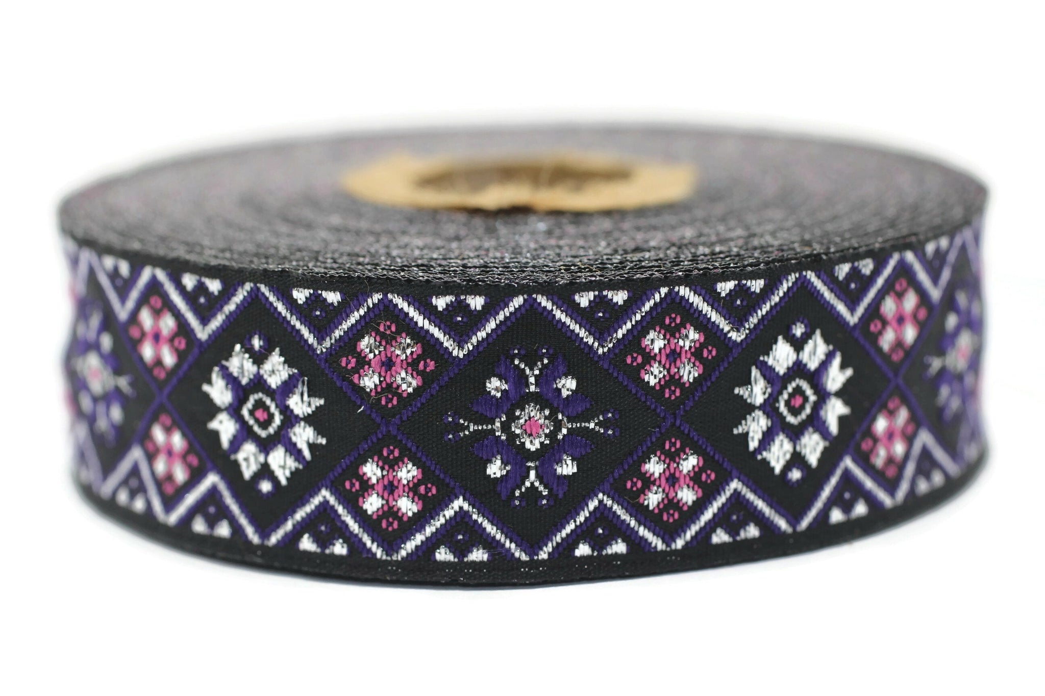 25 mm Purple Geometric Ribbon (0.98 inches), Geometric trim, jacquard trim, craft supplies, vintage trim, jacquard ribbon, 25975