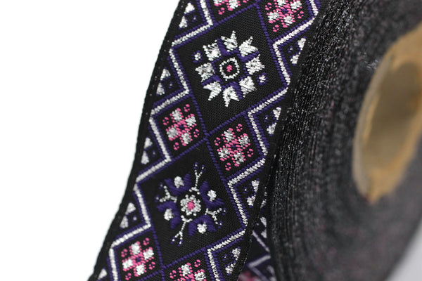 25 mm Purple Geometric Ribbon (0.98 inches), Geometric trim, jacquard trim, craft supplies, vintage trim, jacquard ribbon, 25975