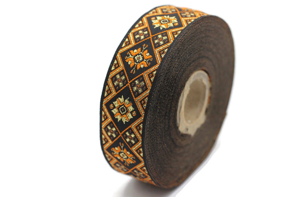 25 mm Orange Geometric Ribbon (0.98 inches), Geometric trim, jacquard trim, craft supplies, vintage trim, jacquard ribbon, 25975