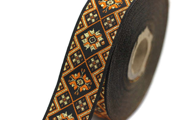 25 mm Orange Geometric Ribbon (0.98 inches), Geometric trim, jacquard trim, craft supplies, vintage trim, jacquard ribbon, 25975