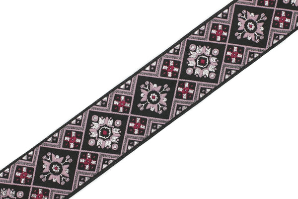 35 mm Black/Poudre Geometric Ribbon, (1.37 inches), Geometric trim, jacquard trim, craft supplies, vintage trim, Jacquard ribbon, 35975