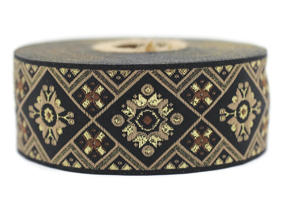 35 mm Golden Geometric Ribbon, (1.37 inches, Geometric trim, jacquard trim, craft trim by the yards, vintage trim, Jacquard ribbon, 35975