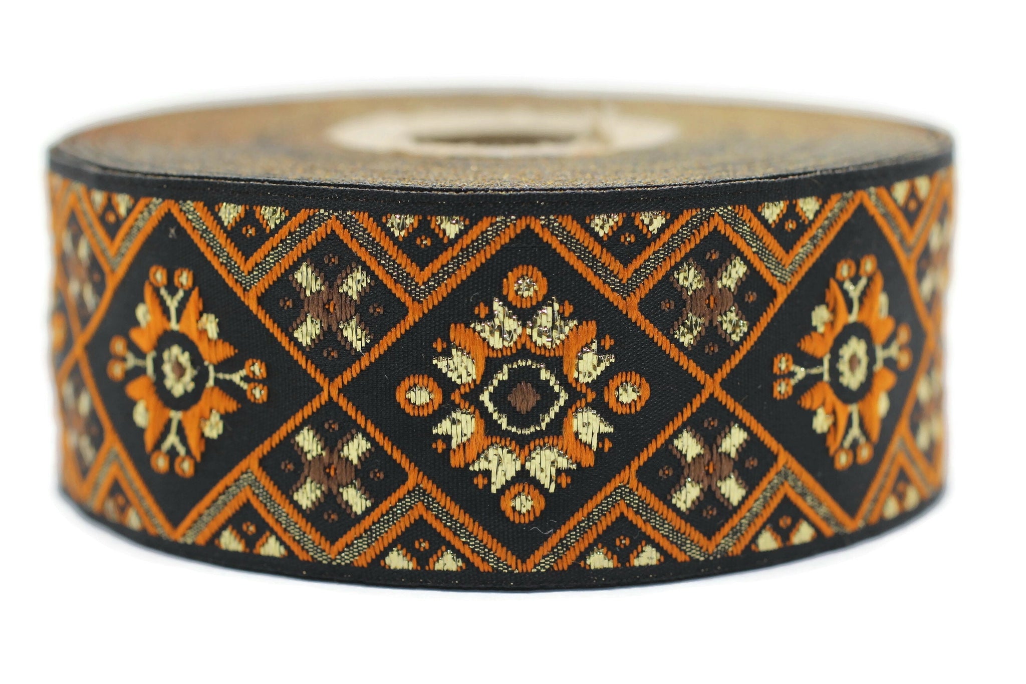 35 mm Orange Geometric Ribbon, (1.37 inch, Geometric trim, jacquard trim, craft supplies, vintage trim, jacquard ribbon, sewing trim, 35975