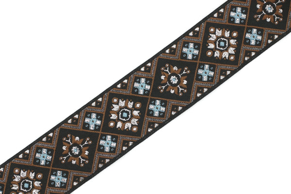 35 mm Blue/Brown Geometric Ribbon, (1.37 inches), Geometric trim, jacquard trim, craft supplies, vintage trim, Brocade Ribbon, 35975