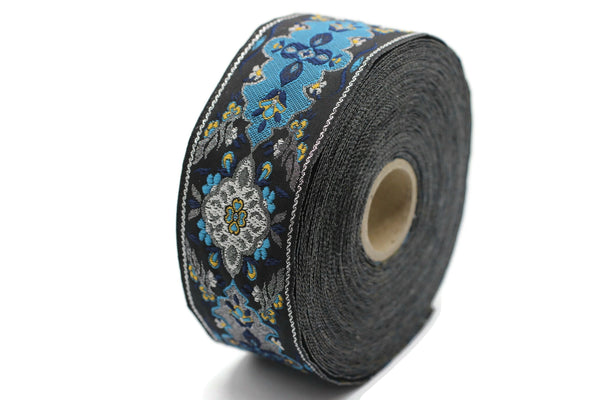 40 mm Blue / Black European motive Jacquard trim 1.57 inches, vintage Ribbon, Decorative Craft Ribbon, ribbon, vintage Ribbon, Trim, 40591