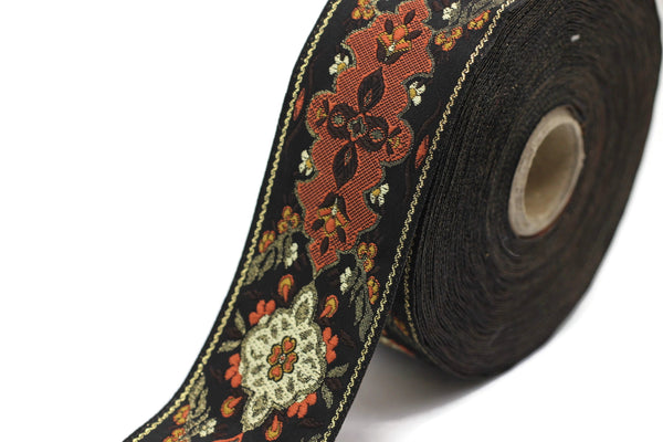 40 mm Orange / Black European motive Jacquard trim 1.57 inches, vintage Ribbon, Decorative Craft Ribbon, ribbon, vintage Ribbon, Trim, 40591