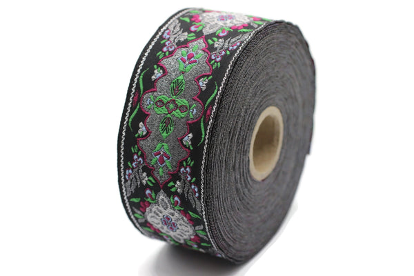 40 mm Green / Black European motive Jacquard trim 1.57 inches, vintage Ribbon, Decorative Craft Ribbon, ribbon, vintage Ribbon, Trim, 40591