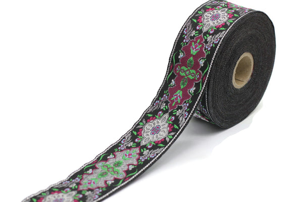40 mm Green / Black European motive Jacquard trim 1.57 inches, vintage Ribbon, Decorative Craft Ribbon, ribbon, vintage Ribbon, Trim, 40591