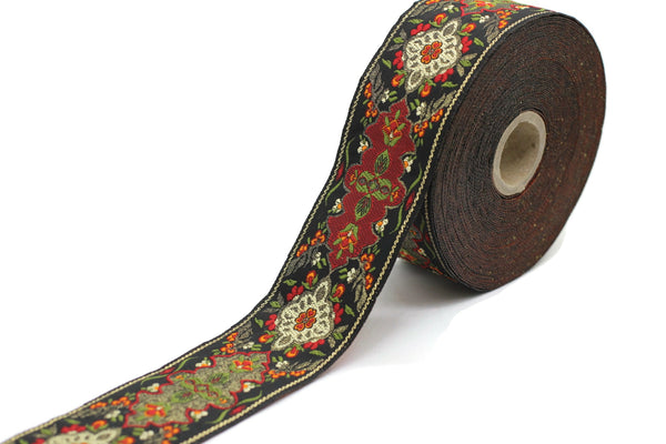 40 mm Red / Black European motive Jacquard trim 1.57 inches, vintage Ribbon, Decorative Craft Ribbon, vintage Ribbon, Trim, ribbon, 40591