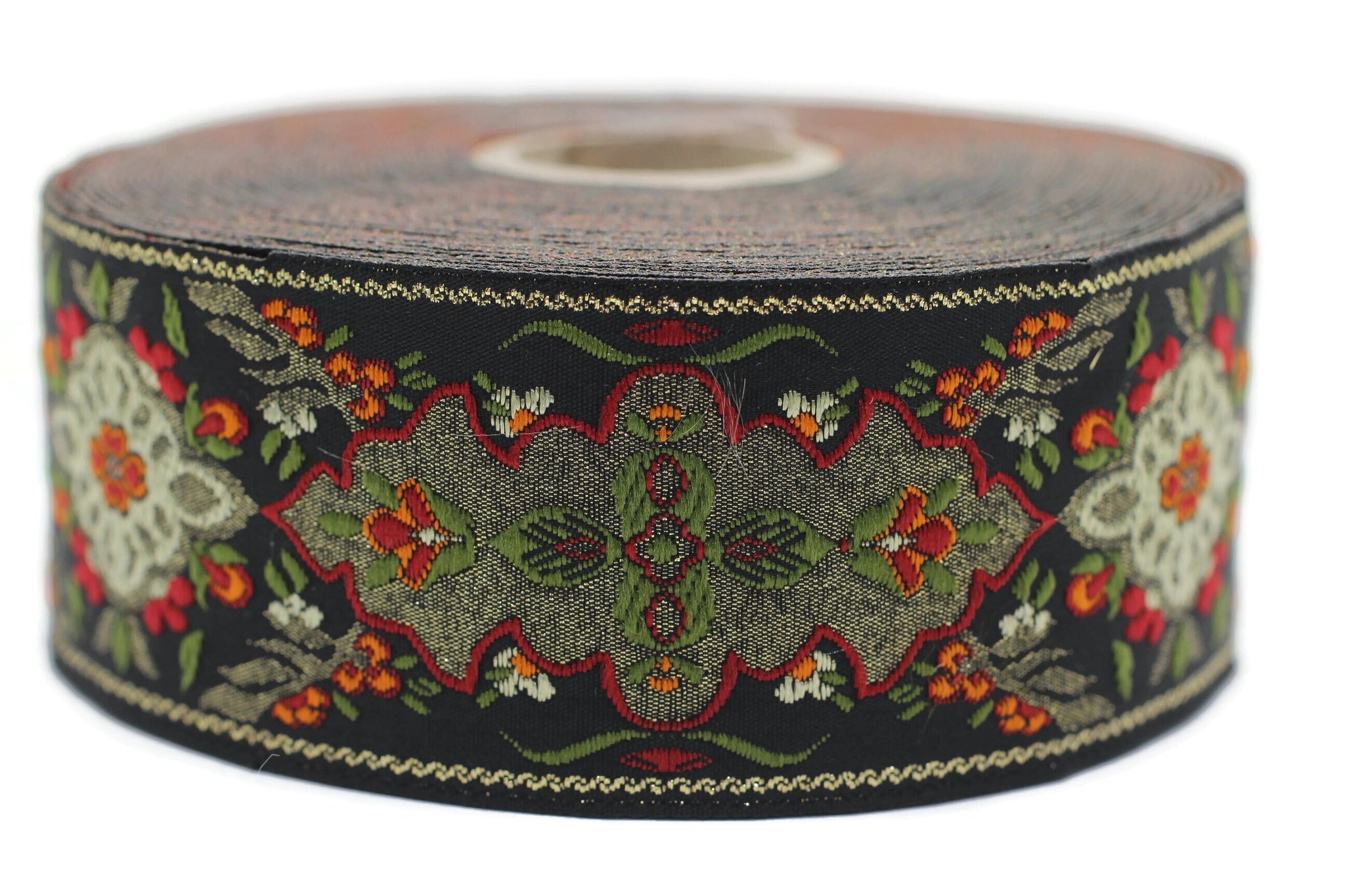 40 mm Red / Black European motive Jacquard trim 1.57 inches, vintage Ribbon, Decorative Craft Ribbon, vintage Ribbon, Trim, ribbon, 40591