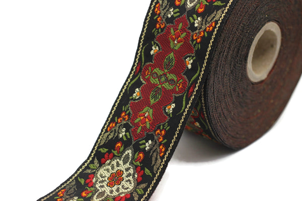 40 mm Red / Black European motive Jacquard trim 1.57 inches, vintage Ribbon, Decorative Craft Ribbon, vintage Ribbon, Trim, ribbon, 40591