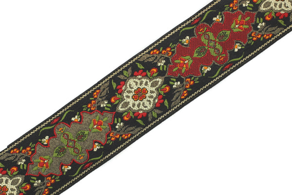 40 mm Red / Black European motive Jacquard trim 1.57 inches, vintage Ribbon, Decorative Craft Ribbon, vintage Ribbon, Trim, ribbon, 40591