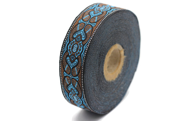 25 mm Mystic Blue jacquard Ribbons (0.98 inch) Sewing Crafts, ribbon trim, jacquard trim, craft supplies, collar supply, trim 25808