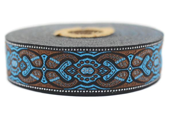 25 mm Mystic Blue jacquard Ribbons (0.98 inch) Sewing Crafts, ribbon trim, jacquard trim, craft supplies, collar supply, trim 25808