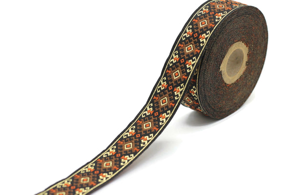25 mm Brown/gold Snowy Jacquard trim (0.98 inches), vintage Ribbon, Decorative Craft Ribbon, Sewing, Jacquard ribbon, Trim, ribbon, 25953