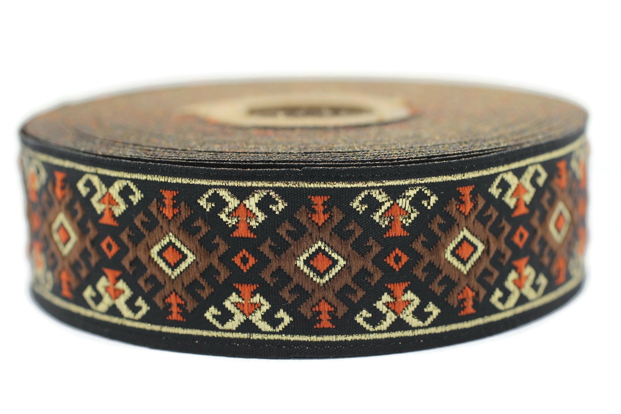 25 mm Brown/gold Snowy Jacquard trim (0.98 inches), vintage Ribbon, Decorative Craft Ribbon, Sewing, Jacquard ribbon, Trim, ribbon, 25953