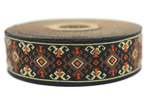 25 mm Brown/gold Snowy Jacquard trim (0.98 inches), vintage Ribbon, Decorative Craft Ribbon, Sewing, Jacquard ribbon, Trim, ribbon, 25953