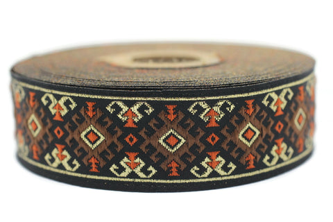 25 mm Brown/gold Snowy Jacquard trim (0.98 inches), vintage Ribbon, Decorative Craft Ribbon, Sewing, Jacquard ribbon, Trim, ribbon, 25953