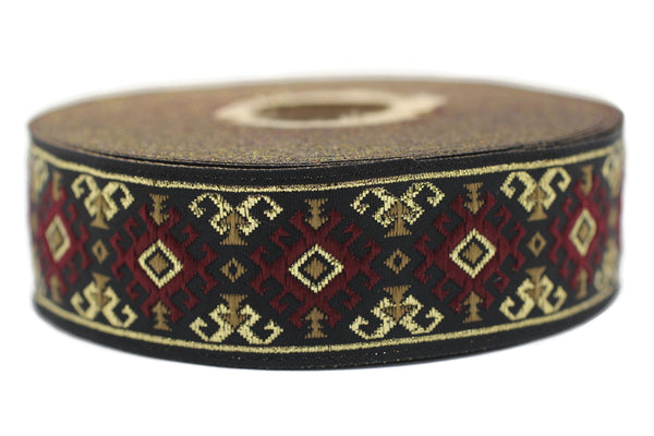 25 mm Red/gold Snowy Jacquard trim (0.98 inches), vintage Ribbon, Decorative Craft Ribbon, Sewing, Jacquard ribbon, costume trim, 25953