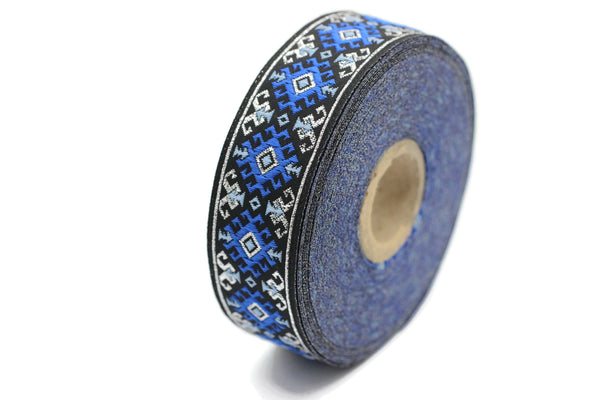 25 mm Blue/Silver Snowy Jacquard trim (0.98 inches), vintage Ribbon, Decorative Craft Ribbon, Sewing, Jacquard ribbon, Trim, 25953