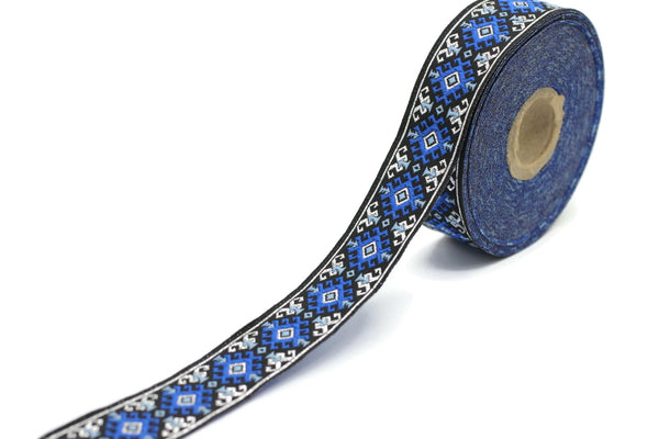 25 mm Blue/Silver Snowy Jacquard trim (0.98 inches), vintage Ribbon, Decorative Craft Ribbon, Sewing, Jacquard ribbon, Trim, 25953