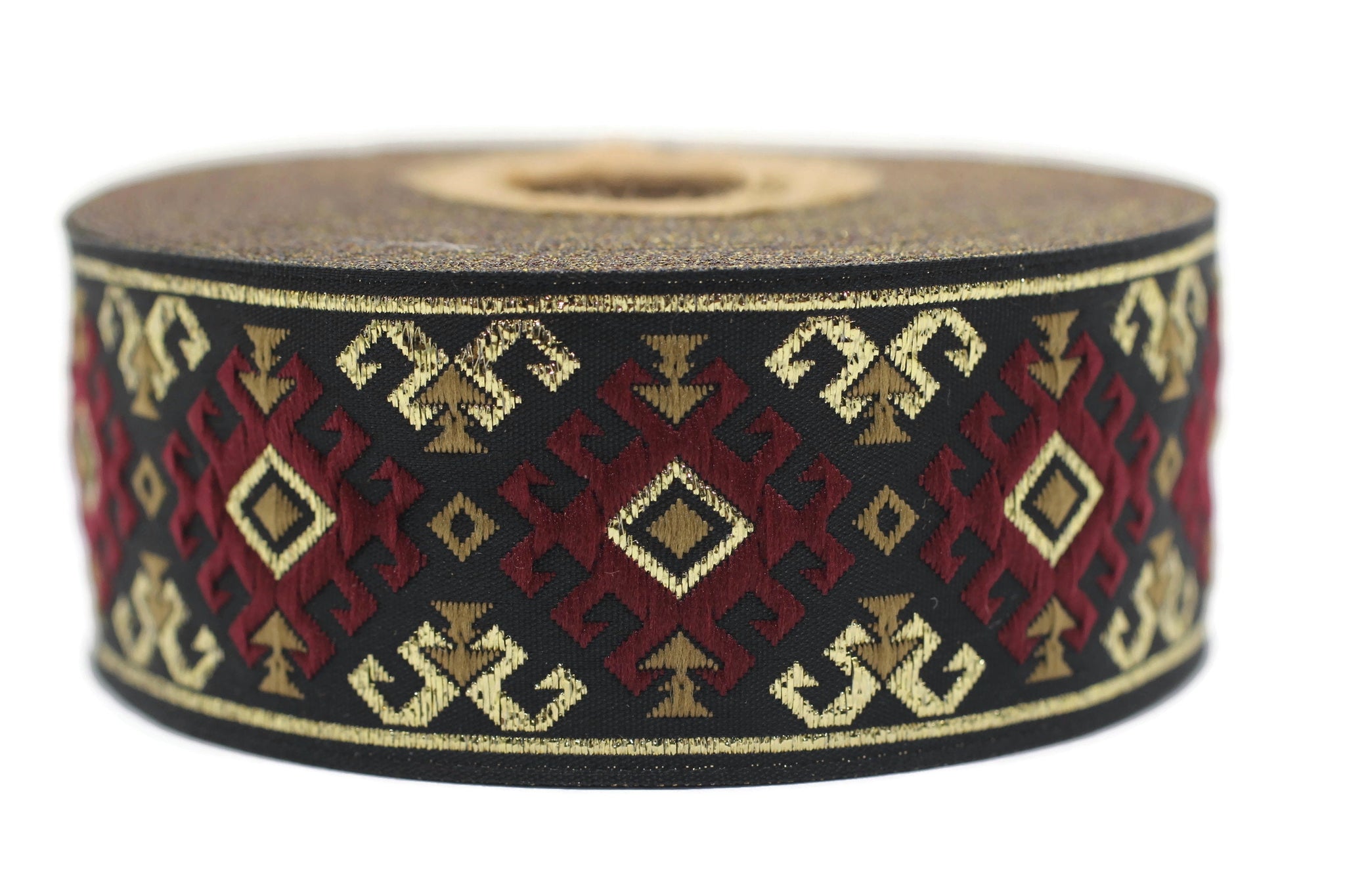 35 mm Snowy metallic Red/Gold jacquard ribbons 1.37 inches, Snowy embroidered trim, woven trim, woven jacquards, woven border, 35953