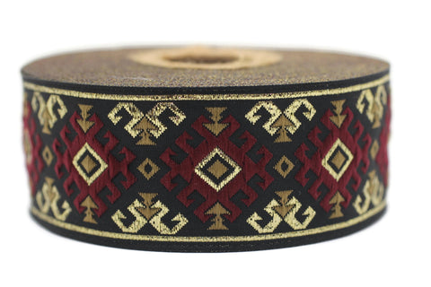 35 mm Snowy metallic Red/Gold jacquard ribbons 1.37 inches, Snowy embroidered trim, woven trim, woven jacquards, woven border, 35953