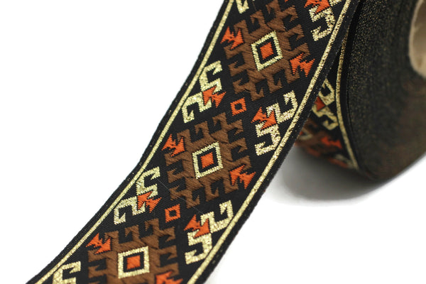 35 mm Snowy metallic Brown/Gold jacquard ribbons 1.37 inches, Snowy embroidered trim, woven trim, woven jacquards, woven border, 35953