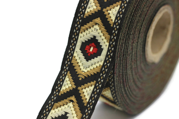 25 mm Clear Brown Jacquard trim (0.98 inches), vintage Ribbon, Decorative Craft Ribbon, Sewing, Jacquard ribbons, ribbon trim, 25952