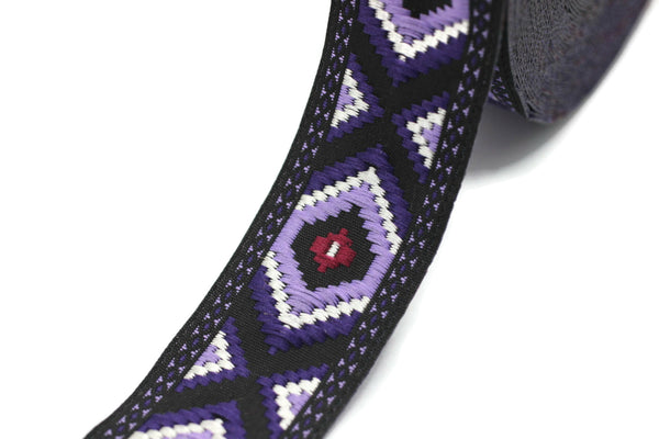 25 mm Purple Jacquard trim (0.98 inches), vintage Ribbon, Decorative Craft Ribbon, Sewing Trim, Jacquard ribbon, 25952