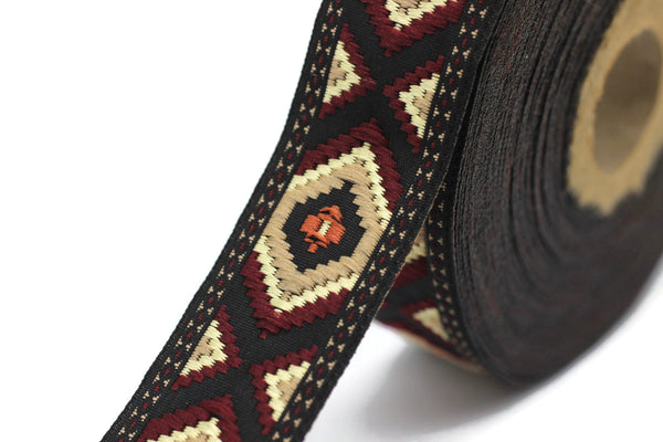 25 mm Brown / Claret red Jacquard trim (0.98 inches), vintage Ribbon, Decorative Craft Ribbon, Sewing trim, Jacquard ribbon, 25952