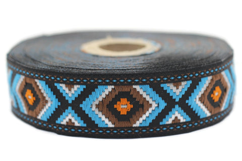 25 mm Sky Blue Jacquard trim (0.98 inches), vintage Ribbon, Decorative Craft Ribbon, Sewing Trim, Jacquard ribbon, 25952