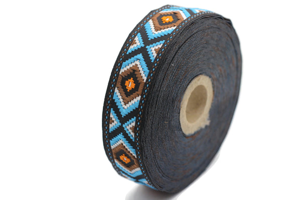 25 mm Sky Blue Jacquard trim (0.98 inches), vintage Ribbon, Decorative Craft Ribbon, Sewing Trim, Jacquard ribbon, 25952