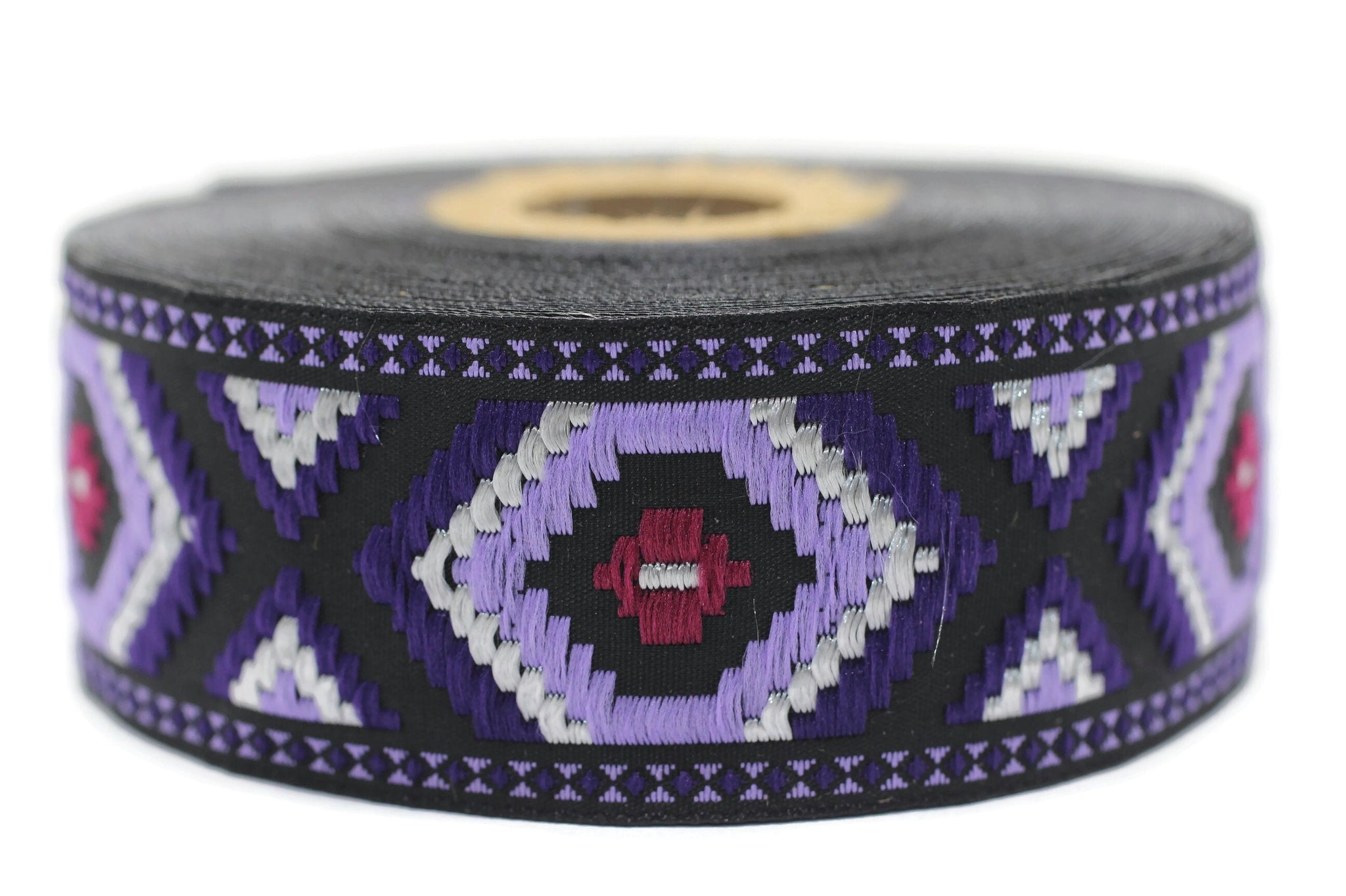 35 mm Purple jacquard ribbons 1.37 inches, Geometric embroidered trim, woven trim, woven jacquards, woven border, 35952