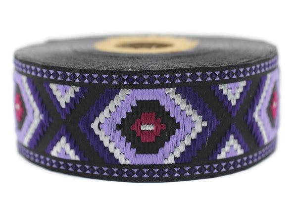 35 mm Purple jacquard ribbons 1.37 inches, Geometric embroidered trim, woven trim, woven jacquards, woven border, 35952