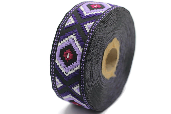 35 mm Purple jacquard ribbons 1.37 inches, Geometric embroidered trim, woven trim, woven jacquards, woven border, 35952