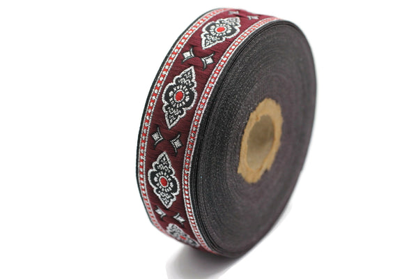25 mm Red Renaissance Motive ribbon (0.98 inches), european ribbon, dog colar ribbons, Sewing, Jacquard ribbon, Trim, 25905