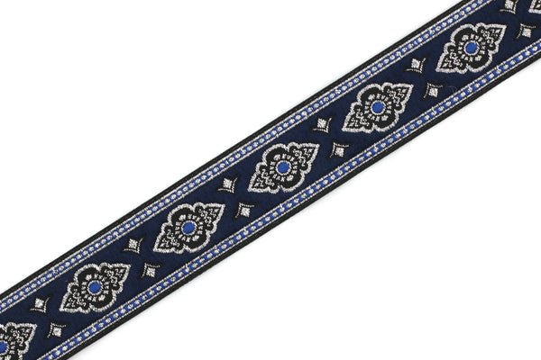 25 mm Navy Blue Renaissance Motive ribbon (0.98 inches), european ribbon, dog colar ribbons, Sewing, Jacquard ribbon, Trim, 25905