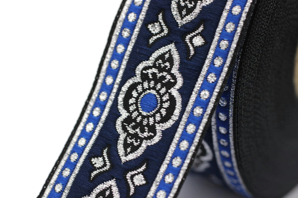 35 mm Blue Renaissance Motive ribbon (1.37 inches), european ribbon, dog colar ribbons, Sewing, Jacquard ribbon Trim, 35905