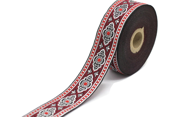 35 mm Red Renaissance Motive ribbon (1.37 inches), european ribbon, dog colar ribbons, Sewing, Jacquard ribbon, Trim, 35905
