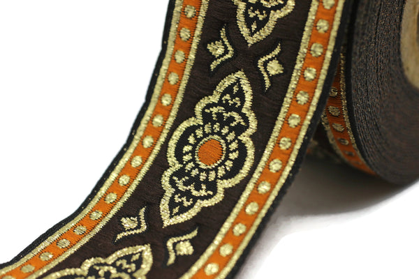 35 mm Orange Renaissance Motive ribbon (1.37 inches), european ribbon, dog colar ribbons, Sewing, Jacquard ribbon, Trim, 35905