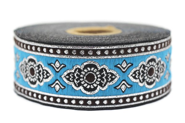 35 mm Sky Blue ribbon, dog colar ribbons, Sewing, decorative ribbon, french trim, embroidered ribbon, vintage ribbon, woven jacquard, 35905