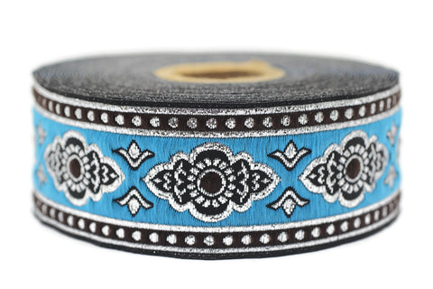 35 mm Sky Blue ribbon, dog colar ribbons, Sewing, decorative ribbon, french trim, embroidered ribbon, vintage ribbon, woven jacquard, 35905