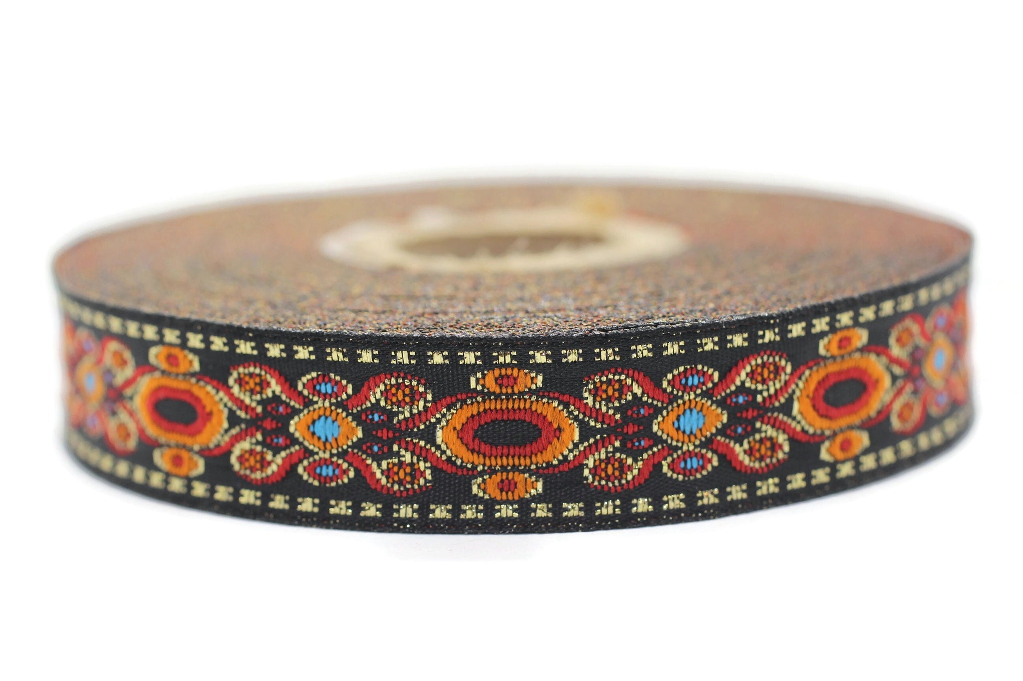 16 mm Orange Jacquard trims (0.62 inches, medieval embroidered trim, medieval ribbon, woven ribbon, woven jacquard, sewing trim