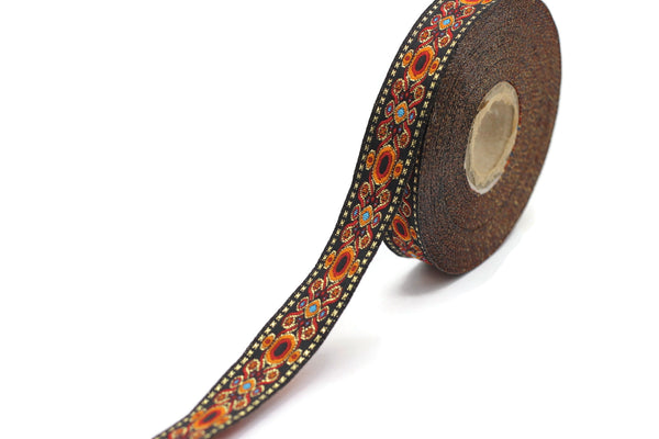 16 mm Orange Jacquard trims (0.62 inches, medieval embroidered trim, medieval ribbon, woven ribbon, woven jacquard, sewing trim