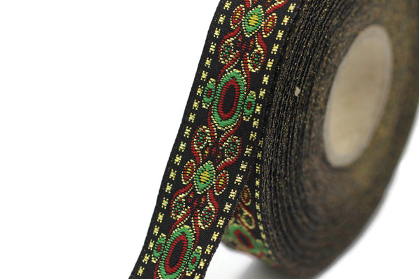 16 mm Red&Green Jacquard trims (0.62 inches, medieval embroidered trim, medieval ribbon, woven ribbon, woven jacquard, sewing trim 16912
