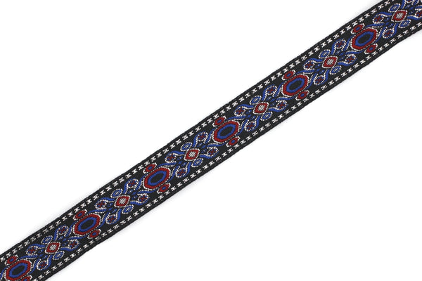 16 mm Dark Blue Jacquard trims 0.62 inches, medieval embroidered trim, medieval ribbon, woven ribbon, woven jacquard, sewing trim