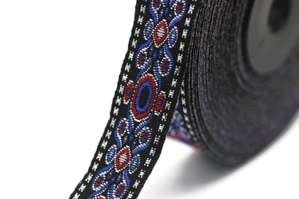 16 mm Dark Blue Jacquard trims 0.62 inches, medieval embroidered trim, medieval ribbon, woven ribbon, woven jacquard, sewing trim