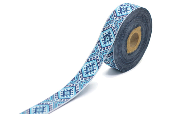 25mm Blue embroidered ribbon, Jacquard ribbon, 0.98inc, Decorative ribbon, Craft Ribbon, Jacquard trim, costume ribbon, sewing trim, 25708